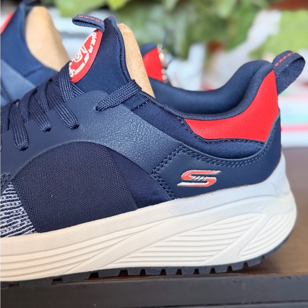 Skechers Navy and Red Lace-Up Comfort Sneakers - Picture 6 of 9